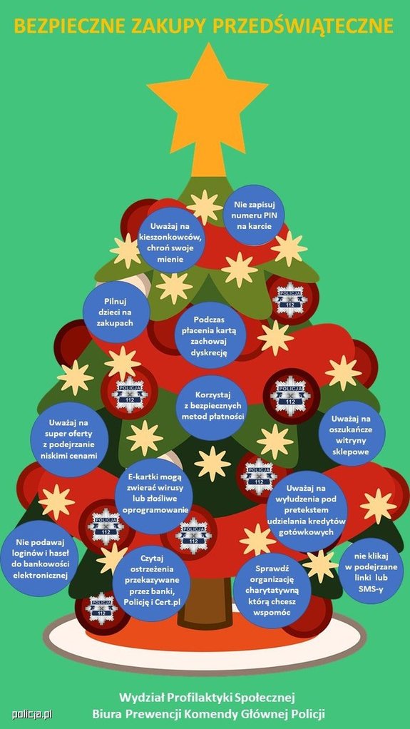 ulotka przedstawiająca choinkę z poradami odnośnie bezpieczeństwa w Internecie