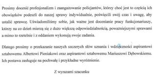 fragment podziękowań dla łukowskich policjantów