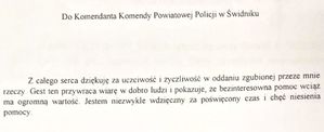 podziękowanie os właściciela zagubionej saszetki