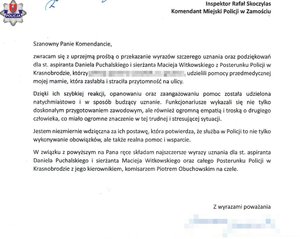 tekst listu podziękowań dla policjantów