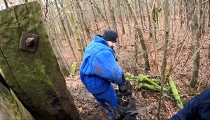 policyjny pies podczas szkolenia oraz policjant