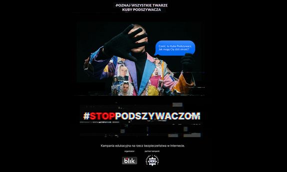 plakat ogólnopolskiej kampanii BLIK i polskiej Policji "Nie daj się oszukać metodą na Podszywacza"
