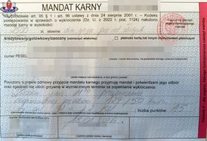wypełniony blankiet mandatu karnego
