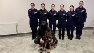 uczennice z przewodnikiem i psem