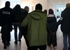 zatrzymana trójka włamywaczy prowadzona przez policjantów