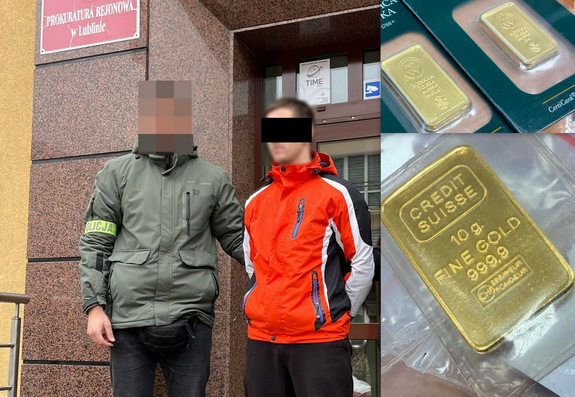 Zatrzymany mężczyzna oraz zabezpieczone złoto.