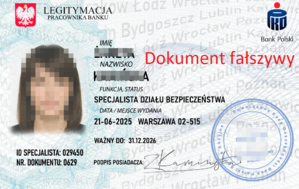 zdjęcie fałszywej legitymacji pracownika banku