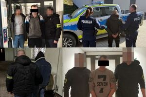 kolaż zdjęć zatrzymanych poszukiwanych osób z policjantami