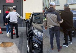 kolaż zdjęć z nieumundurowanymi policjantami prowadzącymi zatrzymanych mężczyzn