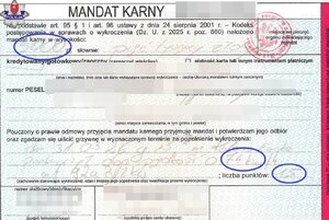 wypełniony blankiet mandatu karnego