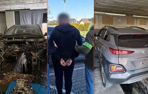 kolaż zdjęć z zatrzymania pasera i ujawnienia dziupli samochodowej