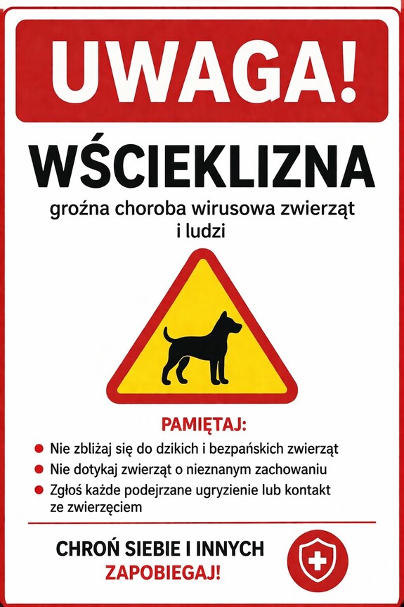 grafika z napisem Uwaga wścieklizna