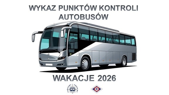 Grafika z napisem Wykaz Punktów Kontroli autobusów i autobus.