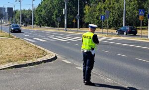 policjant przy drodze podczas kontroli drogowej