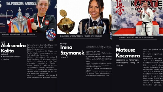 kolaż zdjęć przedstawiający policjantów oraz opis ich osiągnięć
