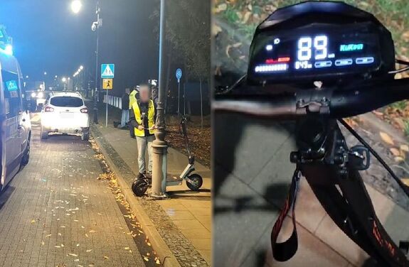 kolaż zdjęć. Wypadek z odziałem hulajnogi. Licznik na hulajnodze