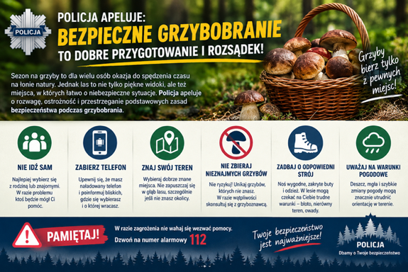 instrukcja informująca o zasadach na grzybobraniu